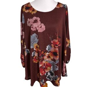New Directions Floral Print Women's Sweater - Brown and Pink